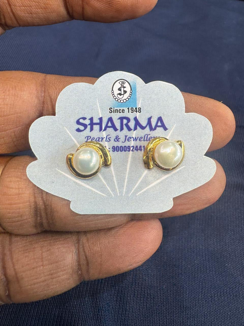 Classic Pearl Gold Stud Earrings – Code 7014