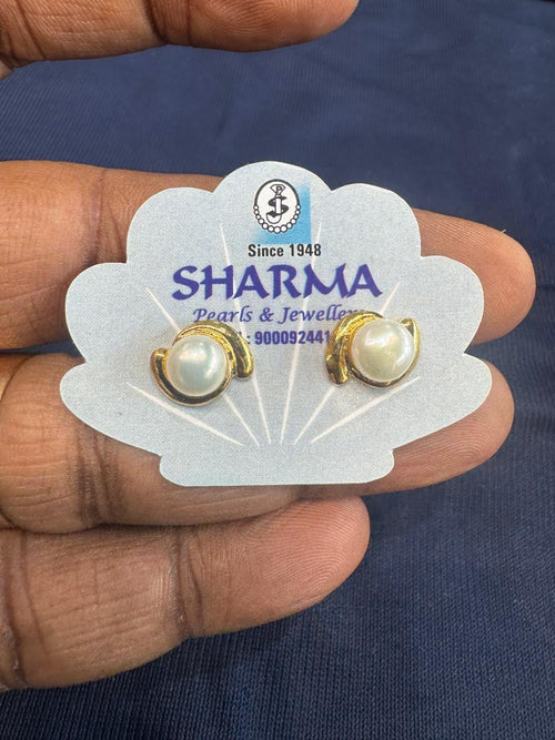 Classic Pearl Gold Stud Earrings – Code 7014