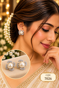 Pearl & Crystal Floral Stud Earrings – Code 7026