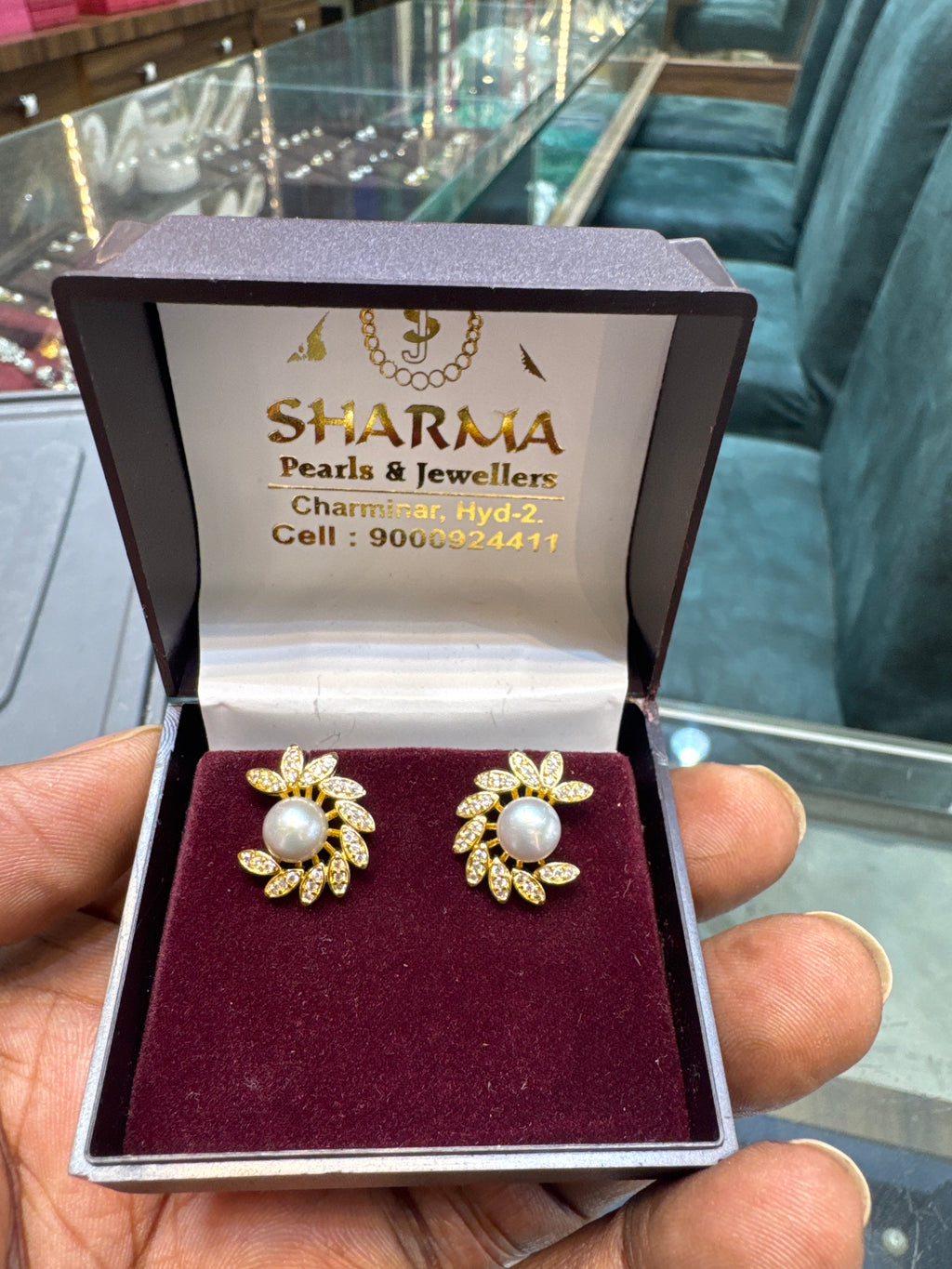 Half moon grey pearl studs