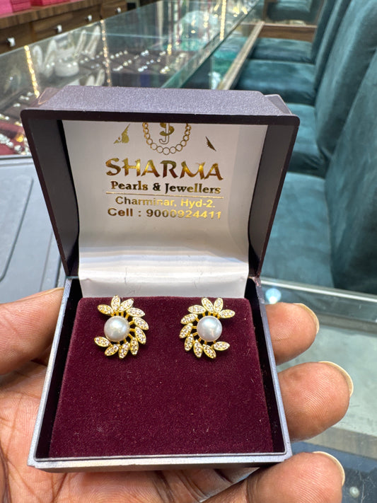 Half moon grey pearl studs