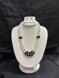 Classic White Pearl Double Layer Necklace Set with Black Onyx Accents