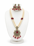 Freshwater Pearl Ruby Pendant Necklace Set
