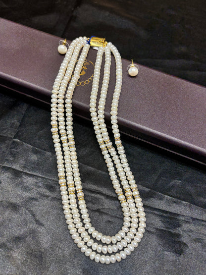 Premium 3 Layer Freshwater Pearl Necklace Set