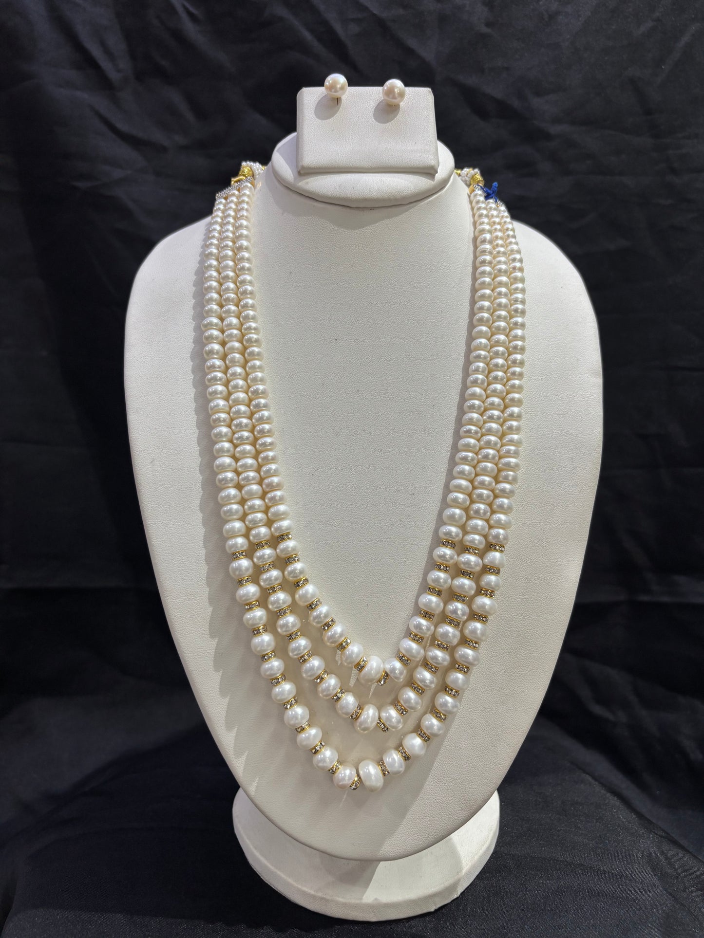 Premium 5-Line Freshwater Pearl Necklace Set with Crystal Spacers