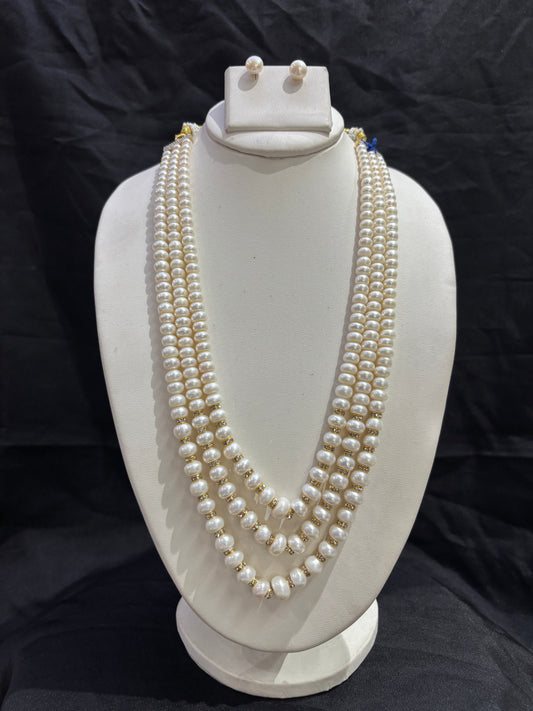 Premium 5-Line Freshwater Pearl Necklace Set with Crystal Spacers