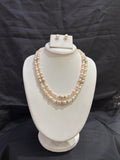 Elegant Double Layer Pink & White Freshwater Pearl Necklace Set