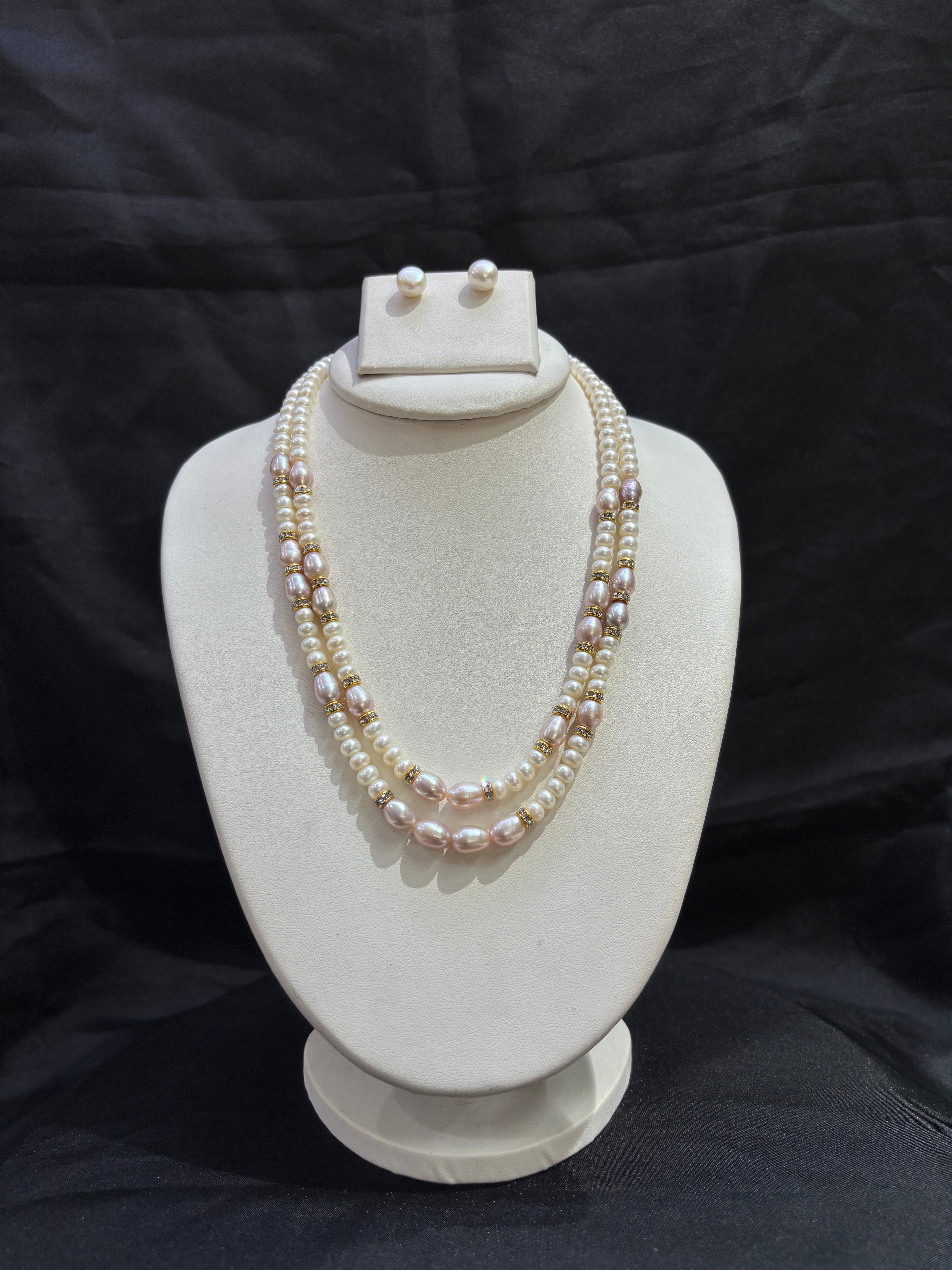 Double Layer Pink Freshwater Pearl Necklace Set