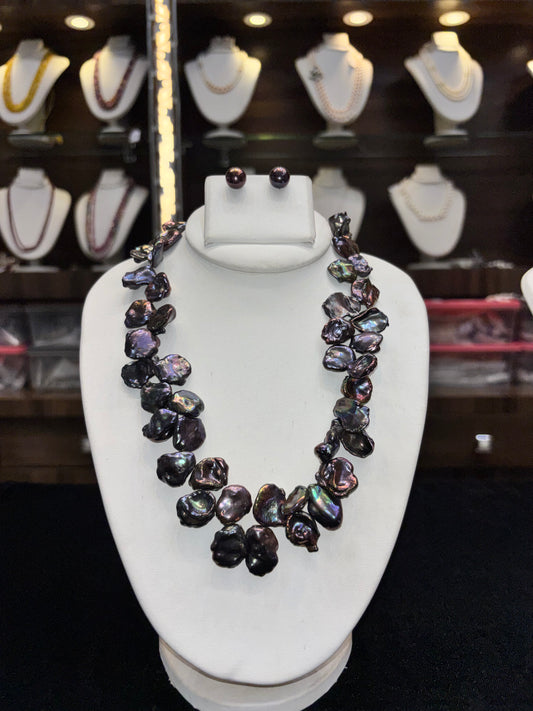 Black Baroque Pearl Statement Necklace