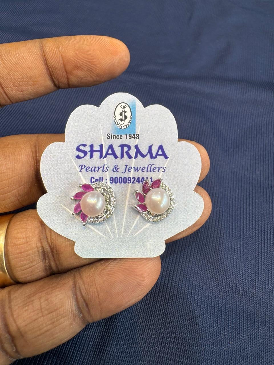 Pink Stone Pearl Stud Earrings – Code 7006
