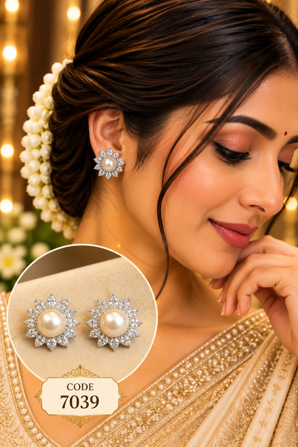 Pearl Floral Statement Stud Earrings