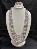Silver Grey & Peach Freshwater Pearl 7-Line Necklace Set