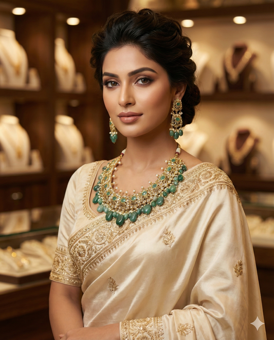 Emerald Kundan Bridal Necklace Set