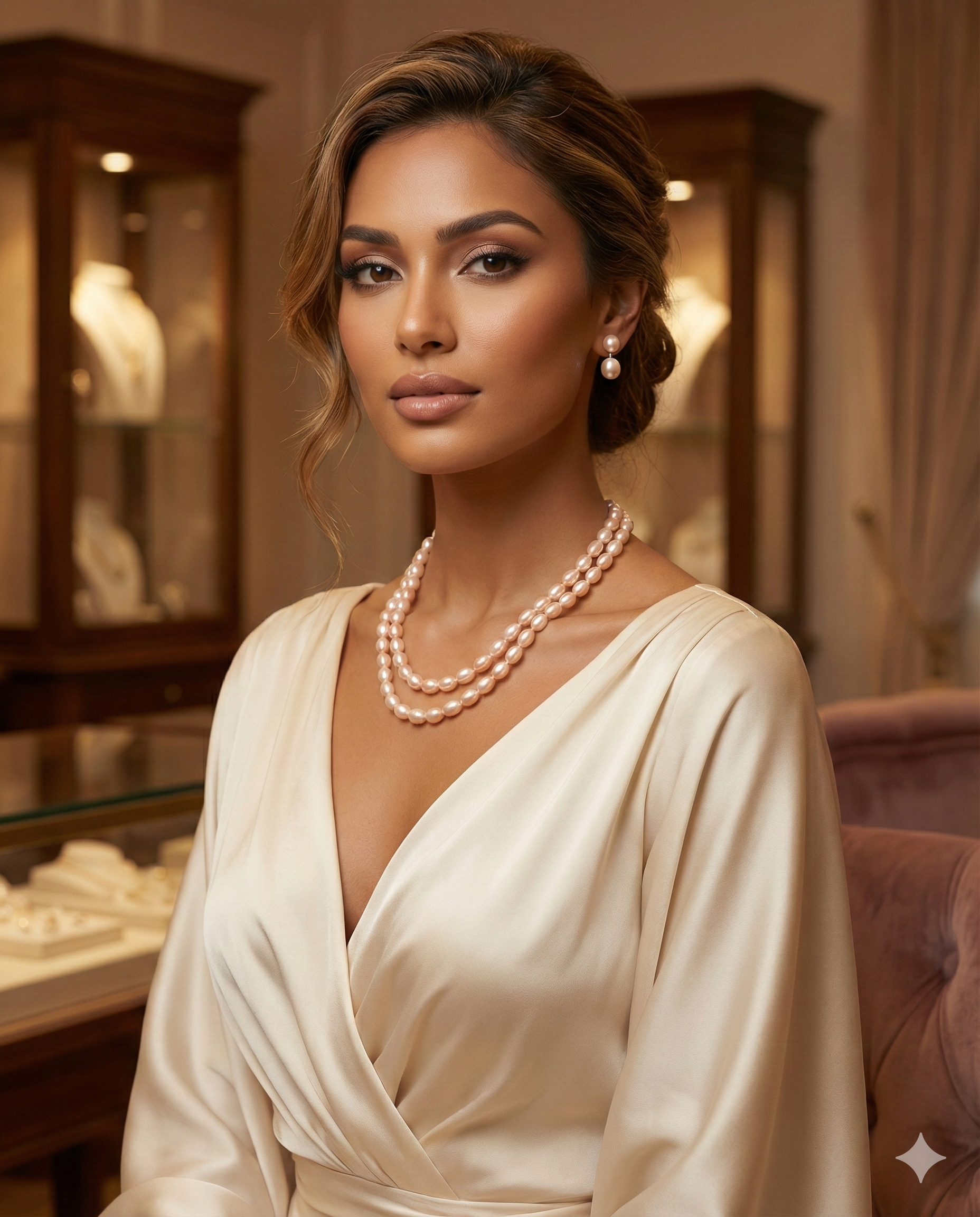Elegant Double-Layer Pearl Necklace Set with Stud Earrings