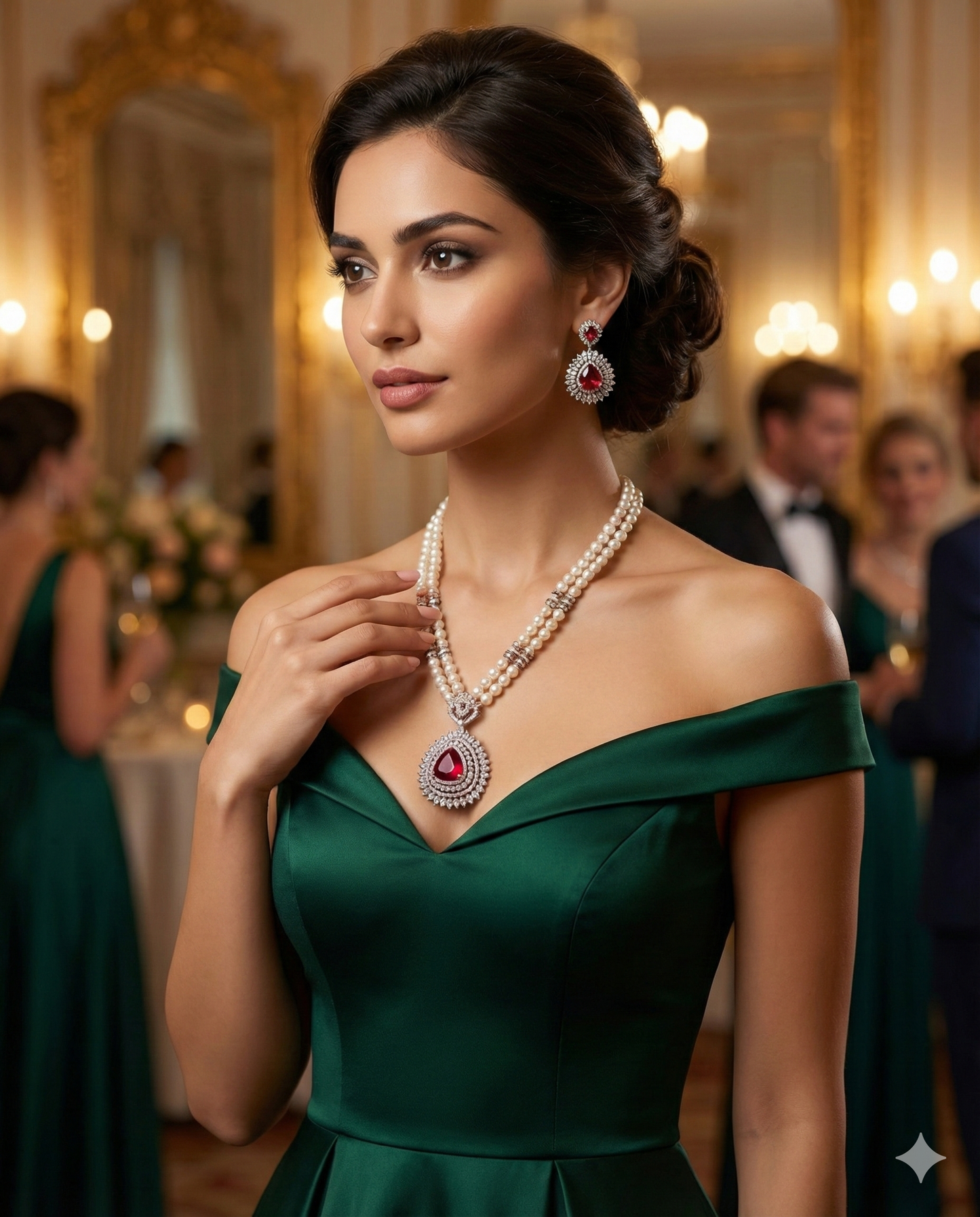 Royal Ruby Pearl Necklace Set
