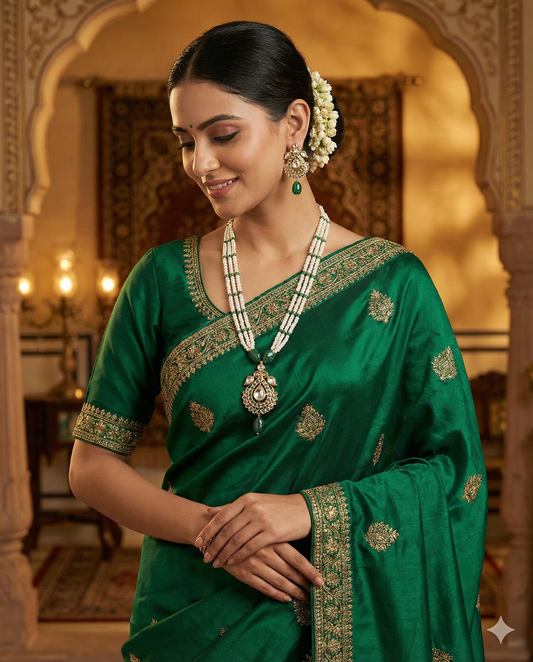 Emerald Green Pearl Kundan Necklace Set