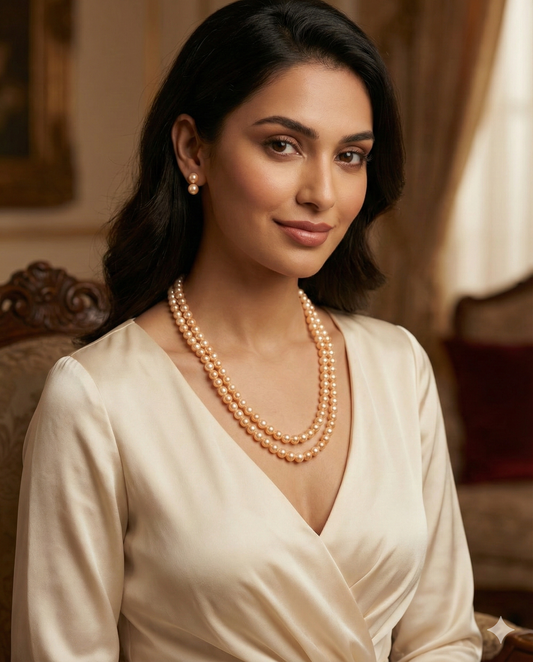 Natural Round Pink Pearl Necklace Set