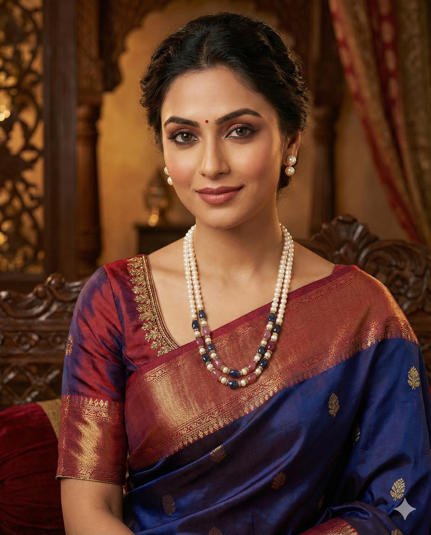 Royal Pearl Necklace Set with Real Ruby & Sapphire