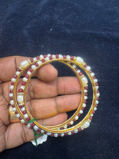 Pearl & red Onax bangle