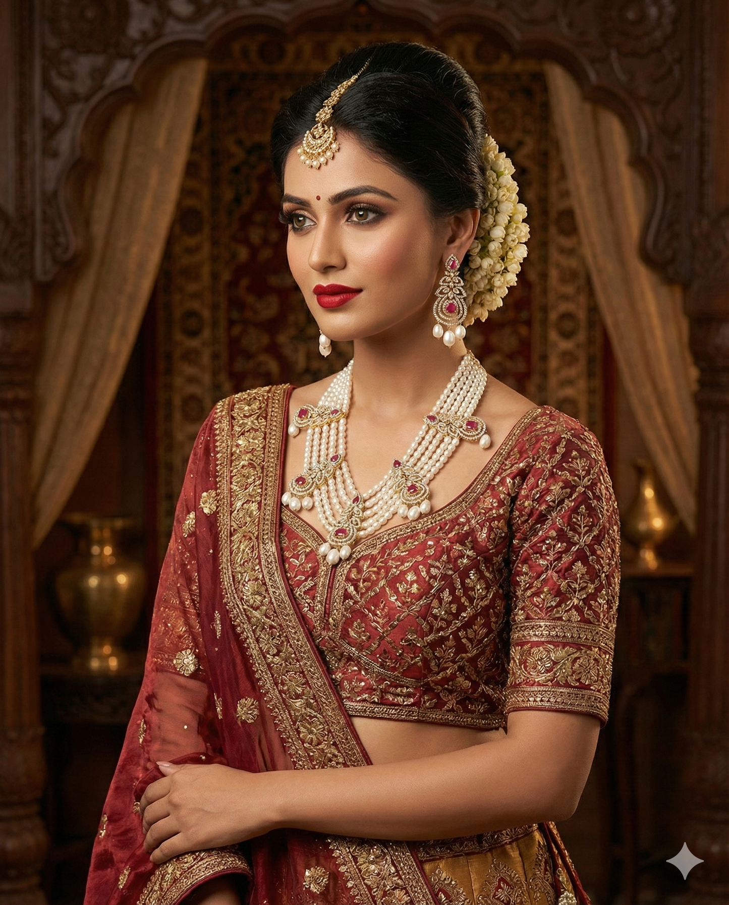 Royal Kundan Pearl Bridal Necklace Set with Earrings