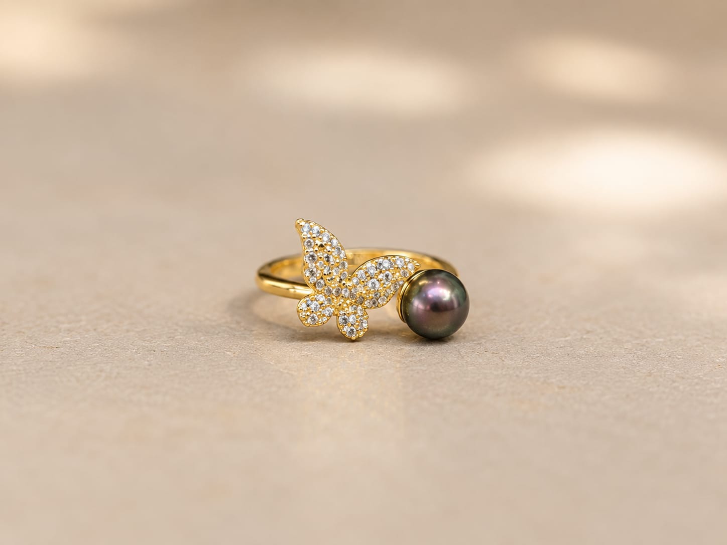 Butterfly black pearl ring