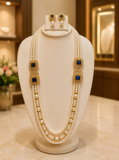 Royal blue pearl side pendent