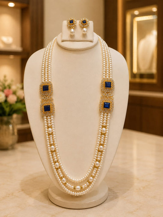 Royal blue pearl side pendent