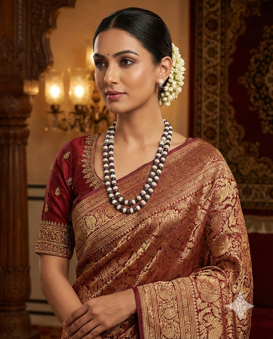 Classic Multi-Strand Hyderabad Pearl Mala Necklace Set