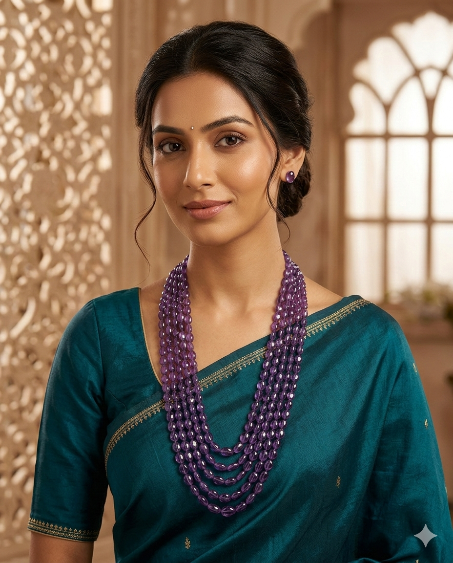 Royal Purple Multi-Layer Beaded Necklace Set