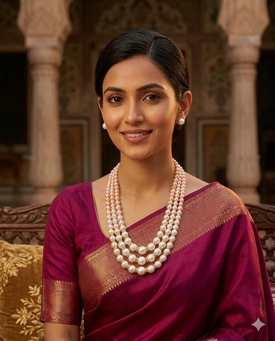 Classic Triple-Layer Hyderabad Pearl Necklace