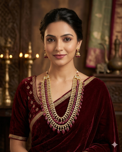 Royal Ruby Multi-Layer Pearl Necklace Set