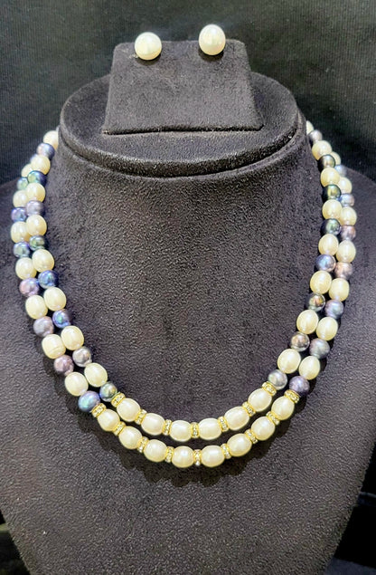 Double Layer Round Grey Freshwater Real Pearl Necklace