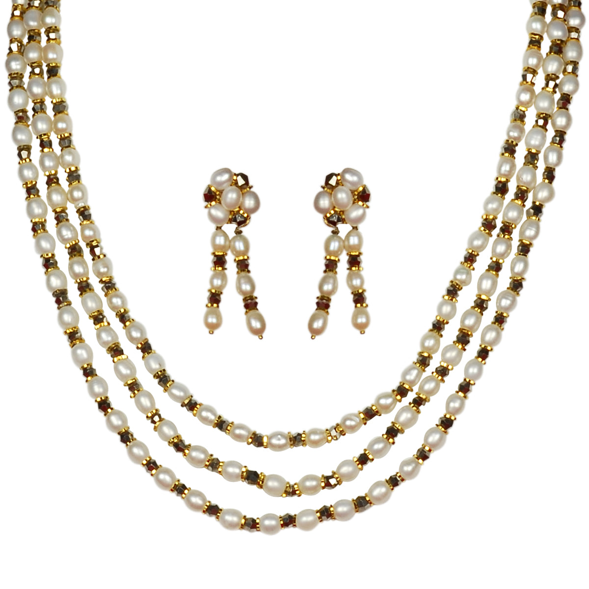 Classic Freshwater Real Pearl Necklace with Earrings