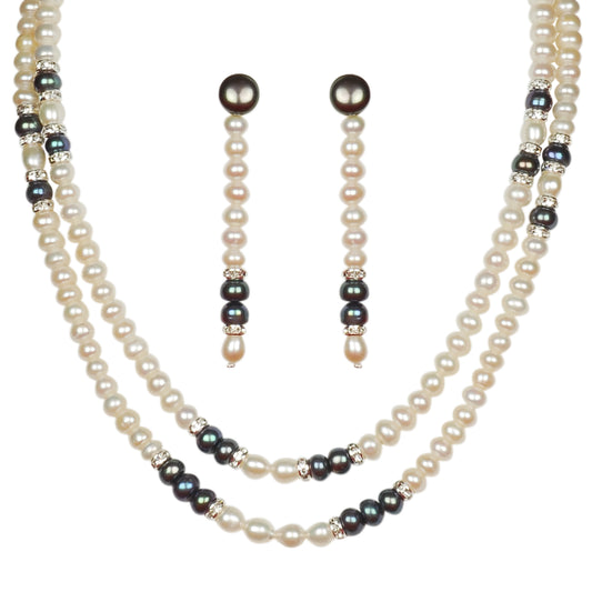 Freshwater Real Pearl Necklace with Long Earrings