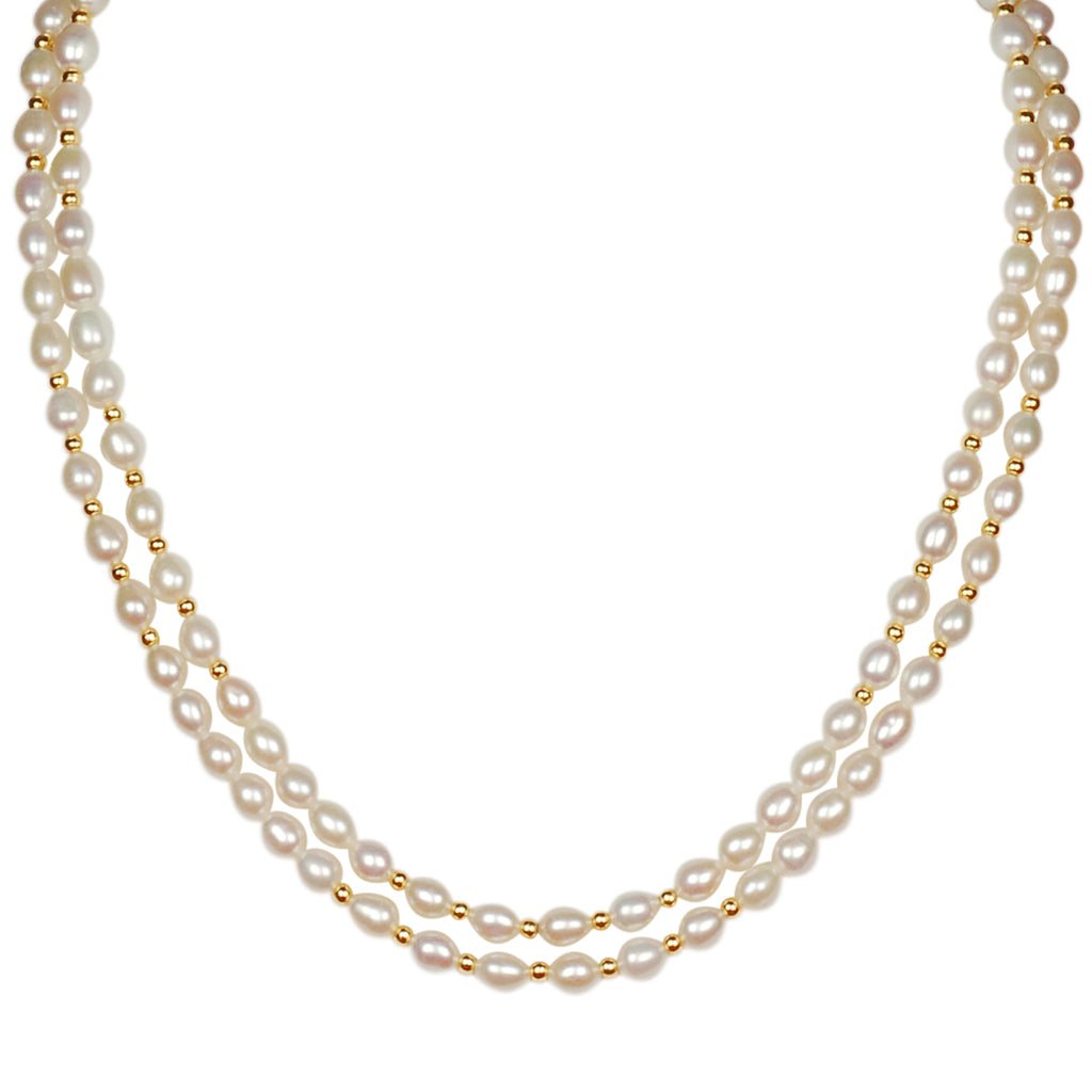 Classic Double Layer Freshwater Real Pearl Necklace with Stud Earrings