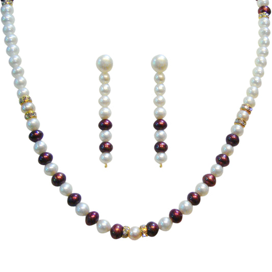 Classic Real Pearl Necklace with Long Earrings