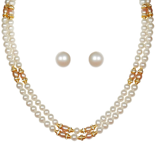 Freshwater Real Pearl Necklace with Stud Earrings