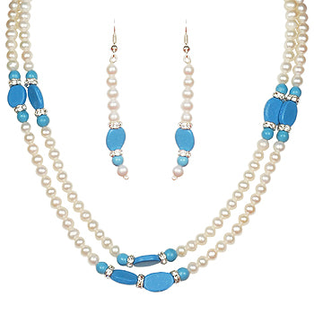 Freshwater Real Pearl Necklace with Blue Stones