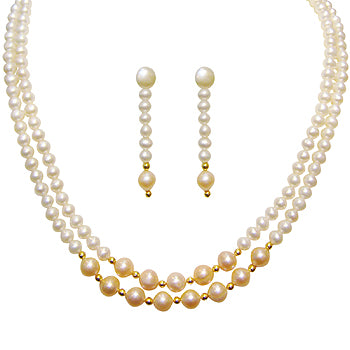 Classy Freshwater Real Pearl Necklace with Long Earrings