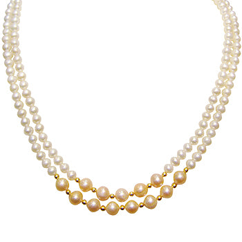 Classy Freshwater Real Pearl Necklace with Long Earrings