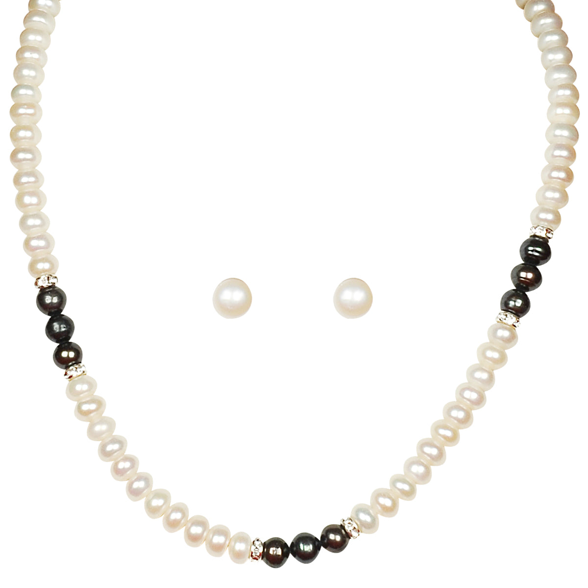 Single Layer Freshwater Real Pearl Necklace with Stud Earrings