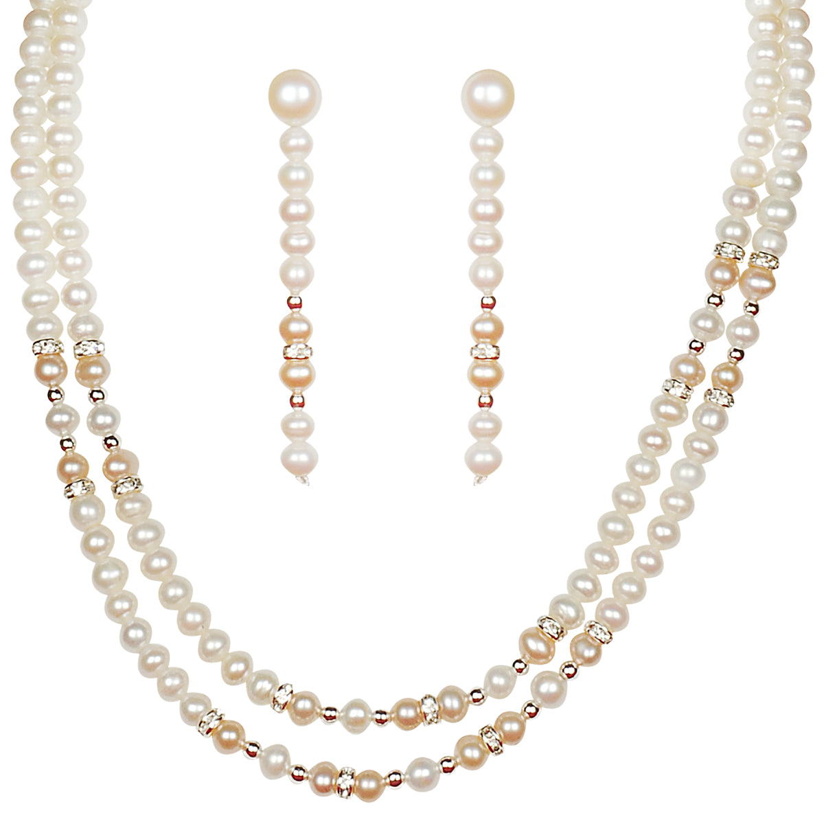 Double Layer Freshwater Real Pearl Necklace with Long Earrings