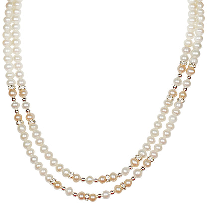 Double Layer Freshwater Real Pearl Necklace with Long Earrings