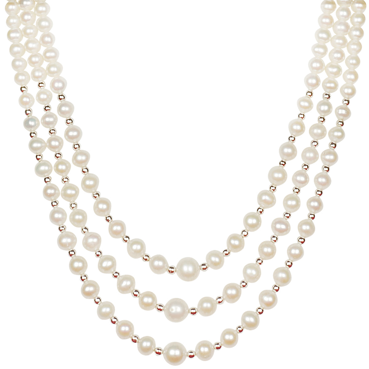 Premium Triple Layer Freshwater Real Pearl Necklace with Long Earrings