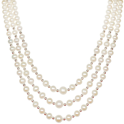 Premium Triple Layer Freshwater Real Pearl Necklace with Long Earrings