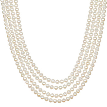 Premium Four Layer Freshwater Real Pearl Necklace with Long Earrings