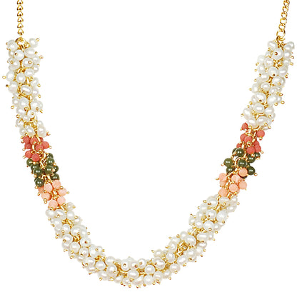 Exotic Floral Freshwater Real Pearl Necklace with Long Earrings