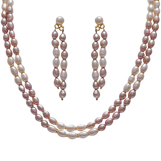 Classic Real Pearl Necklace with Long Earrings