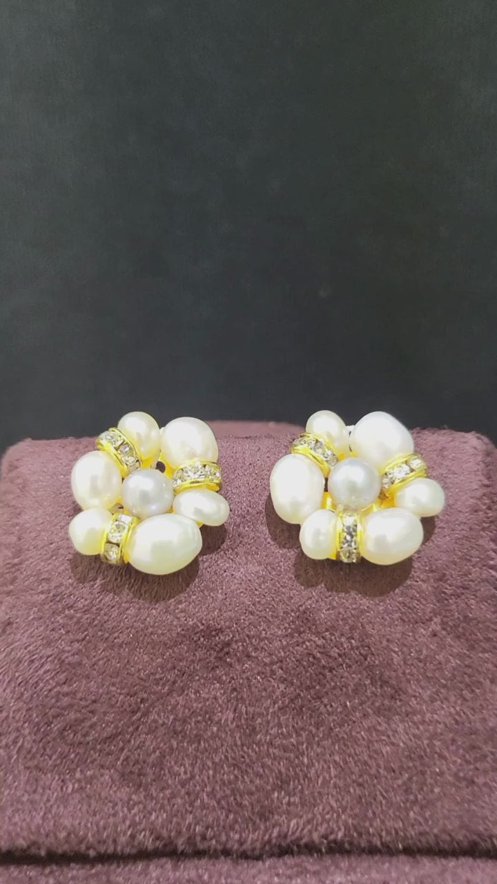Elegant Double Layer Freshwater Real Pearl Necklace | With Floral Earrings