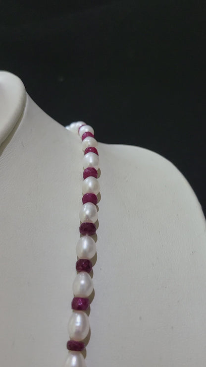 Single Layer Long Length Real Ruby Certified Quality of Real Pearls